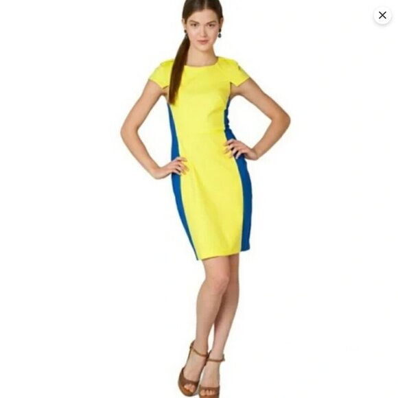 BELLE BADGLEY MISCHKA | Neon Color Block Sheath Dress Sz 10 - Picture 1 of 8